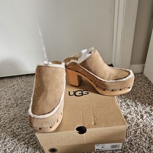 UGG Aubriana Suede Fur-lined Clogs